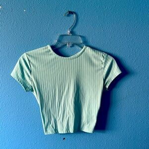 Belle Tweed size S aquamarine laced back crop top